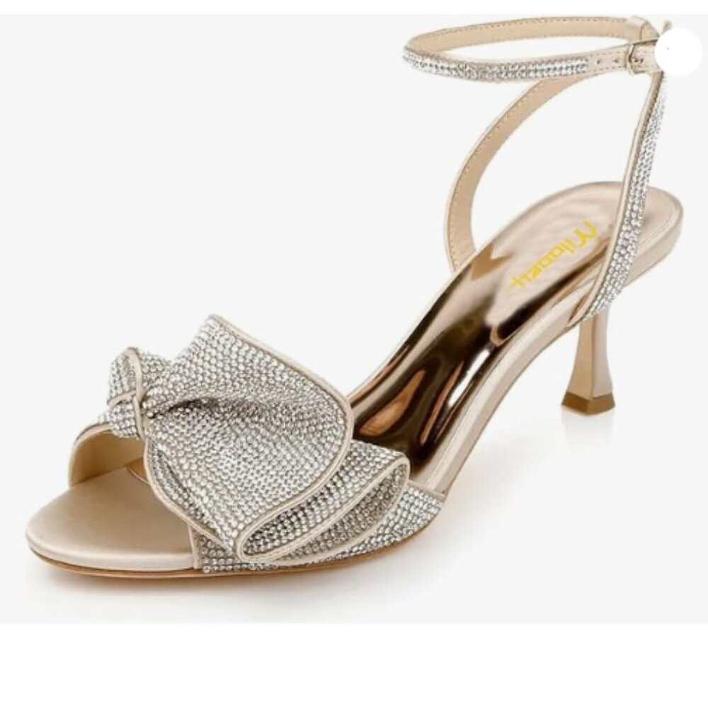 Milooey shoes Womens Glitter Rhinestone Bow Heeled Sandal Elegant Crystal Ankle
